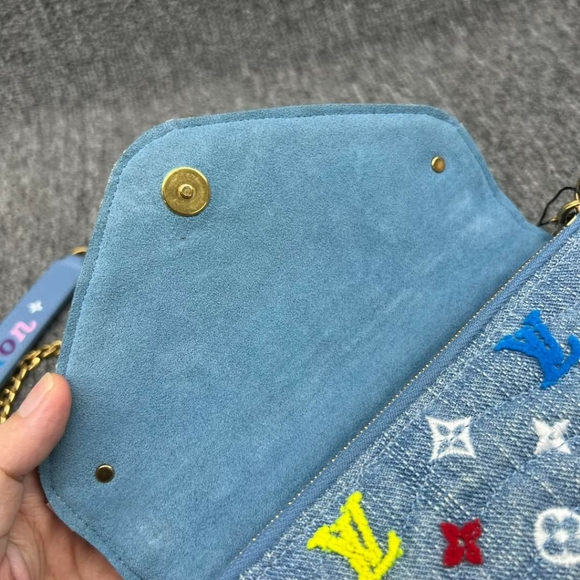 100%  Authentic Louis Vuitton New Wave Blue Monogram Denim Satchel - Picture 9 of 14